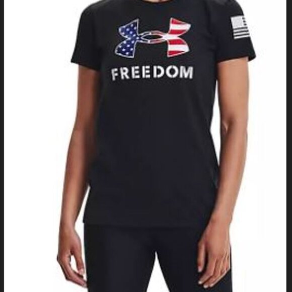 Under Armour Women's T-Shirt L Freedom Flag Tee Black Short Sleeve Independence - Picture 4 of 5
